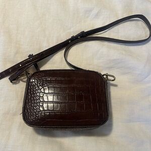 Mango Croc-Embossed Brown Crossbody Bag in Chocolate Brown